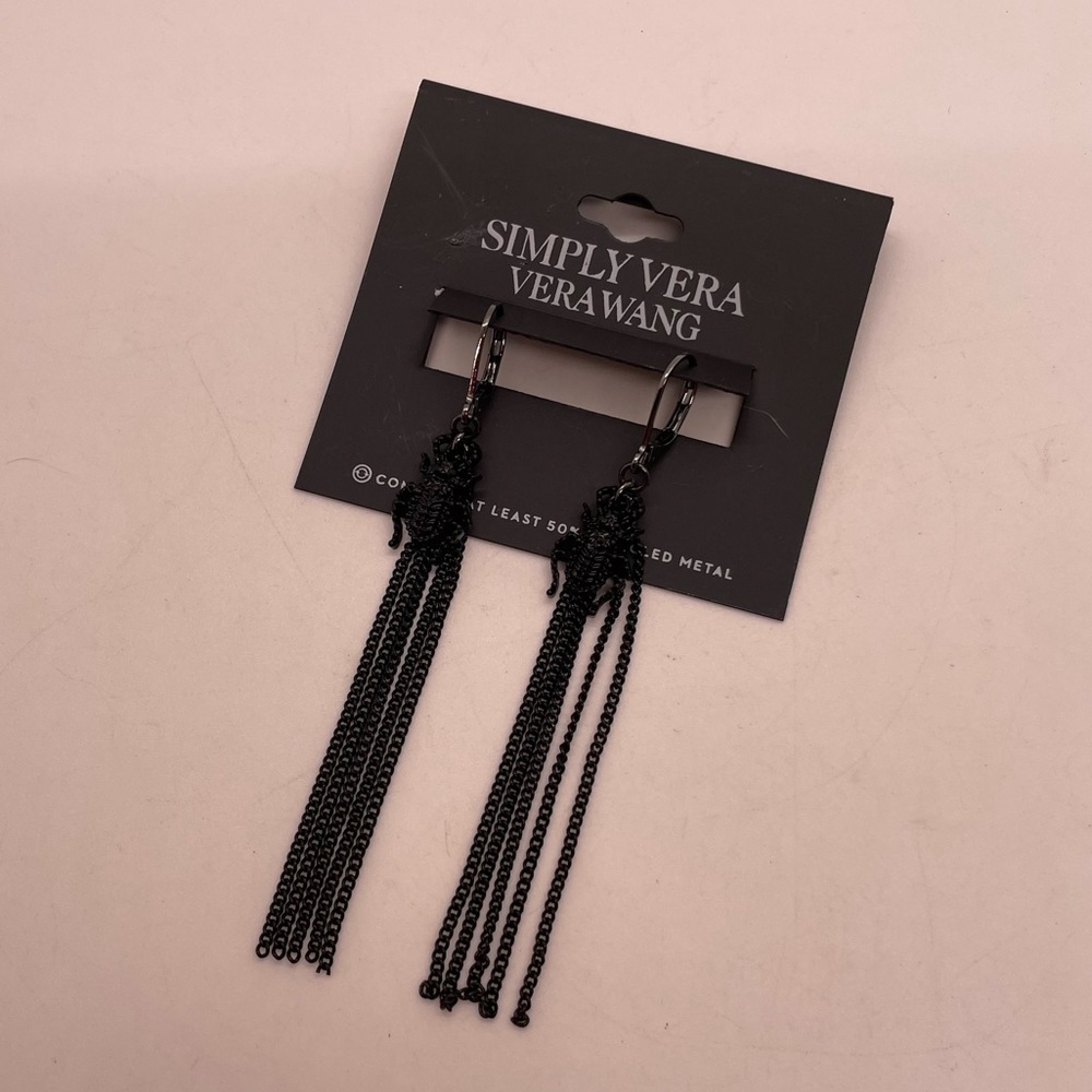 NWT Simply Vera Vera Wang Black Spider Bug Halloween Drop Dangle Earrings